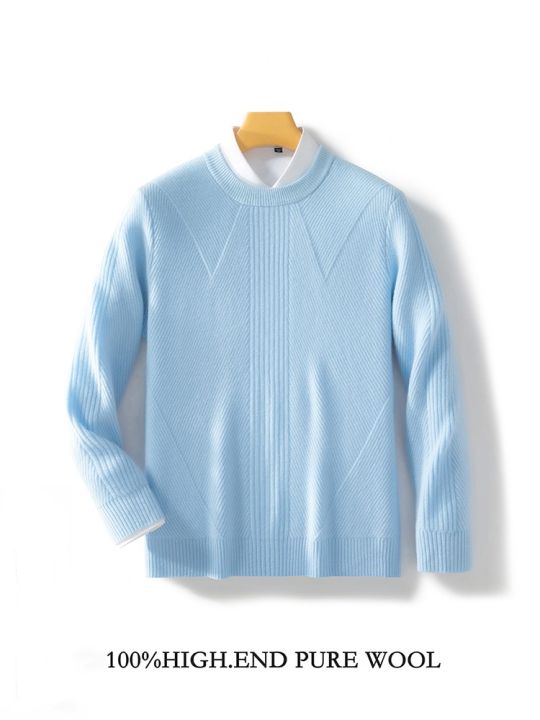Men's%20New%20Cashmere%20Sweater%20Round%20Neck%20Long%20Sleeve%20Pullover%202024%20Autumn/Winter%20100%25%20Merino%20Wool%20Knit%20Solid%20Color%20Sweater%20Clothing%20-%20Image%203