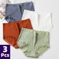 3PCS Cotton Panties Comfotable Seamless High Waist Women's Panties Solid Lace Briefs Underwear Plus Size Underpant.