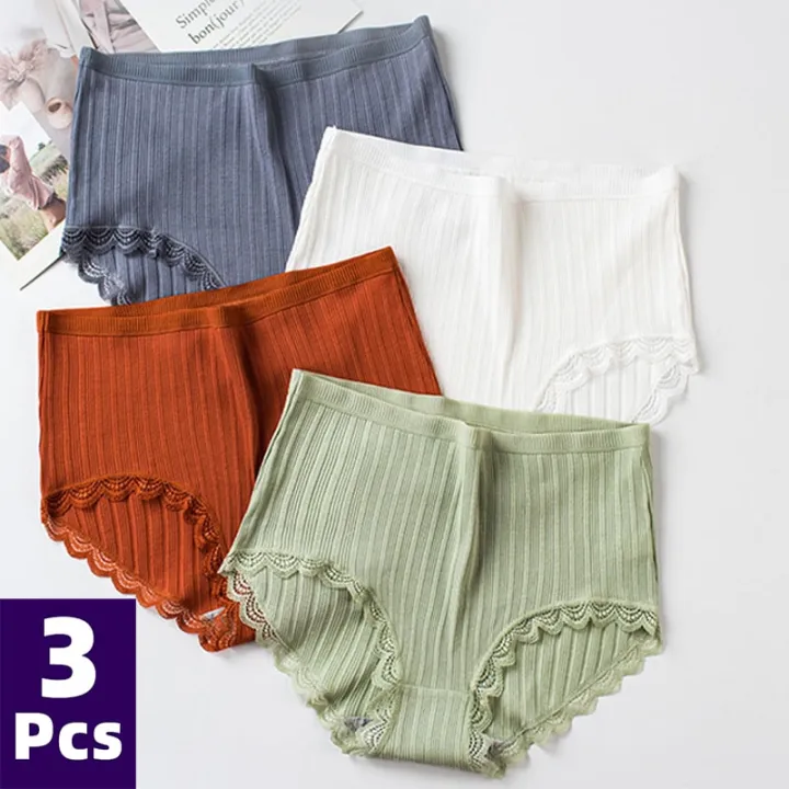 3PCS%20Cotton%20Panties%20Comfotable%20Seamless%20High%20Waist%20Women's%20Panties%20Solid%20Lace%20Briefs%20Underwear%20Plus%20Size%20Underpant%20-%20Image%203