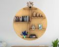 Circle Shape Backlit Designer Wooden Wall Shelf / Book Shelf / Night Light, Modern Wall Mounted Shelf Decorative Display Shelf for Bathroom, Kitchen, Bedroom, Living Room, Office, Oak Finish,24/24.