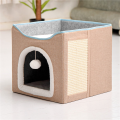 Cat Beds for Indoor Cats - Large Cat Cave for Pet Cat House with Fluffy Ball Hang and Scratch Pad, Foldable Cat Washable. 