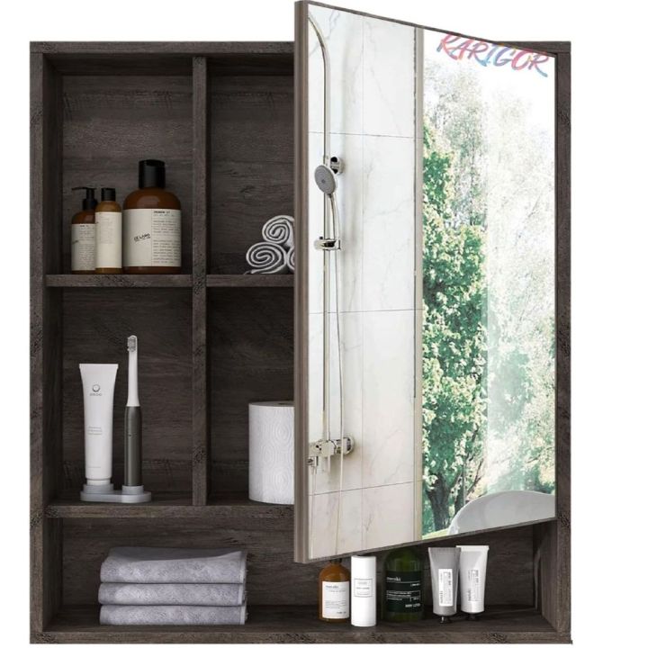 High Quality Multipurpose Mirror with Cabinet Shelf | Engineered Wooden Mirror Shelve for Bathroom, Dining & Living Room