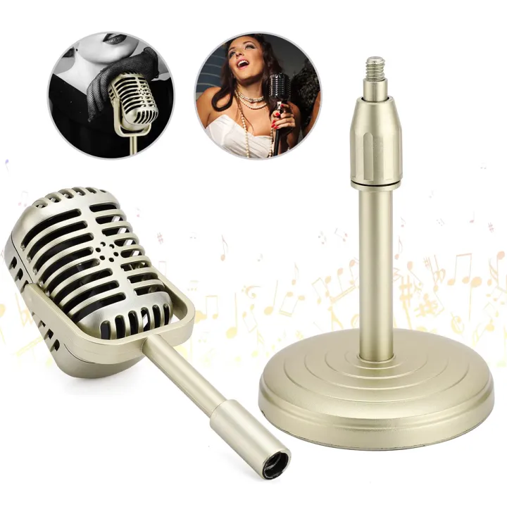 Classic%20Retro%20Dynamic%20Vocal%20Microphone%20Vintage%20Mic%20Universal%20Stand%20for%20Live%20Performance%20Karaoke%20Studio%20Record%20Gold%20-%20Image%204