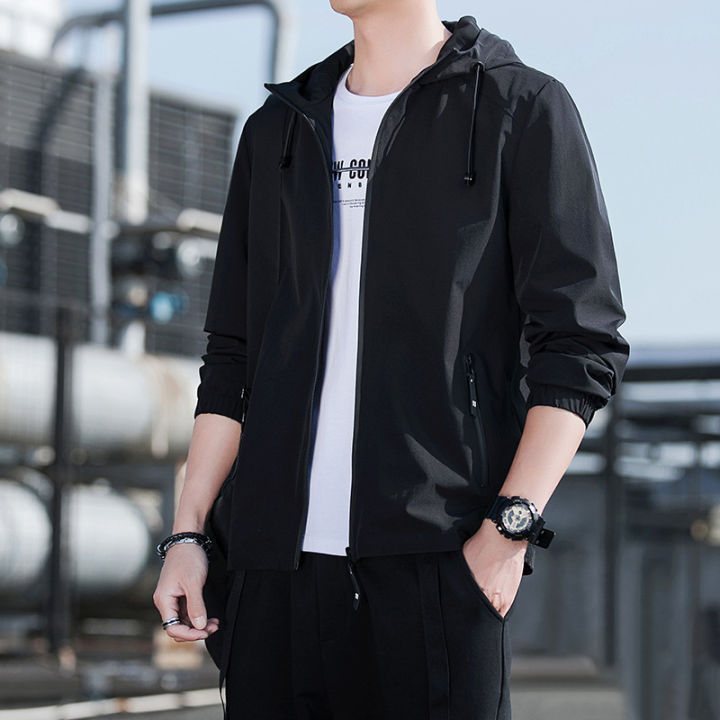 【Solo Yolo】Men's Jacket Spring and Autumn Loose Fashion Top Clothes Men's Youth Casual Hooded Jacket Windproof Jacket Men's