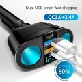 Car Cigarette Lighter 12V-24V Socket Splitter Blue Atmosphere Light PD QC3.0 2 USB Charger C Ports for Mobile Phone DVR Charging. 