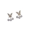 New Elegant Crystal Butterfly Back Hanging Pearl Earrings Korean Fashion Jewelry for Woman Girls Accessories.