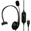 Single Ear Headset with Microphone USB Headphones with Noise Cancelling Boom Mic and Mute Button. Best fit for Zoom, Skype, Conference Calls, Office and Learning.