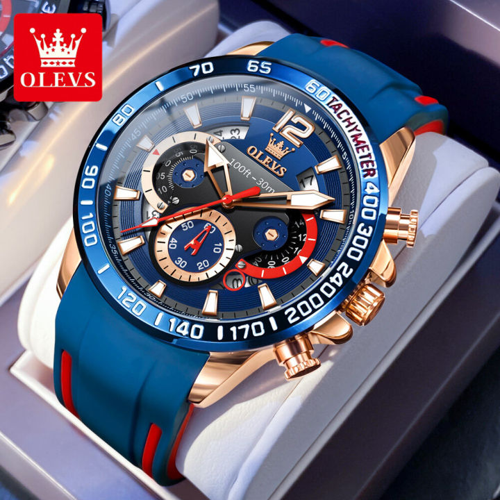 OLEVS Watch for Men Iriginal Branded Waterproof Trendy Cool Korean Style Chronograph Calendar Luminous Comfortable Silicone Strap 9936