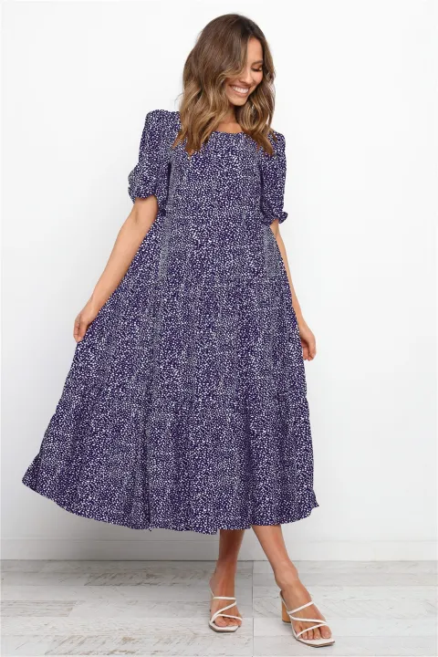 Summer%20puff%20sleeve%20plaid%20polka%20dot%20stitching%20loose%20beach%20boho%20dress%20for%20womens%20long%20casual%20maxi%20Dress%20vintage%20dress%20vestido%20-%20Image%204