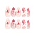 Ins Sweet Love False Nails Gradient Pink Press on Nails with Bow Design Almond Detchable Full Cover Nails Valentines Gifts. 