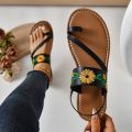 Pullover sandals women's 2024 foreign trade Europe and the United States cross-border plus size women's shoes new external wear flat embroidered sandals women. 