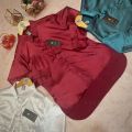 AURSI Ladies Satin Formal Shirt - Maroon Color - China Satin Silk Shirt - Ladies Casual Shirt.
