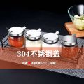 【220 】Kitchen Glass Salt Jar Seasoning Box Household Stainless Steel Spice Jar Spice Jar Oil Salt Jar. 
