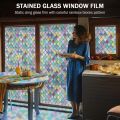 Static Clings Frosted Stained Glass Window Sticker Vintage Translucent Stained Glass Window Film Anti UV PVC Rainbow Glass Decals Stickers Living Room.