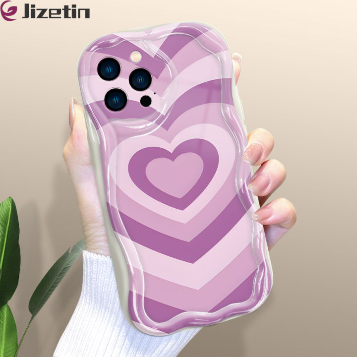 Jizetin for iPhone 12 Pro Back Cover Colorful Love Cream Wavy Edge Soft Silicone Phone Case