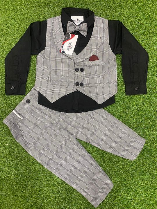 PREMIUM 4PCS Baby Boy Formal Suit Gentleman Clothes Sets Children Birthday, Wedding, Any Party Dress Suit with cap+bowtie+vest+full shirt+trouser