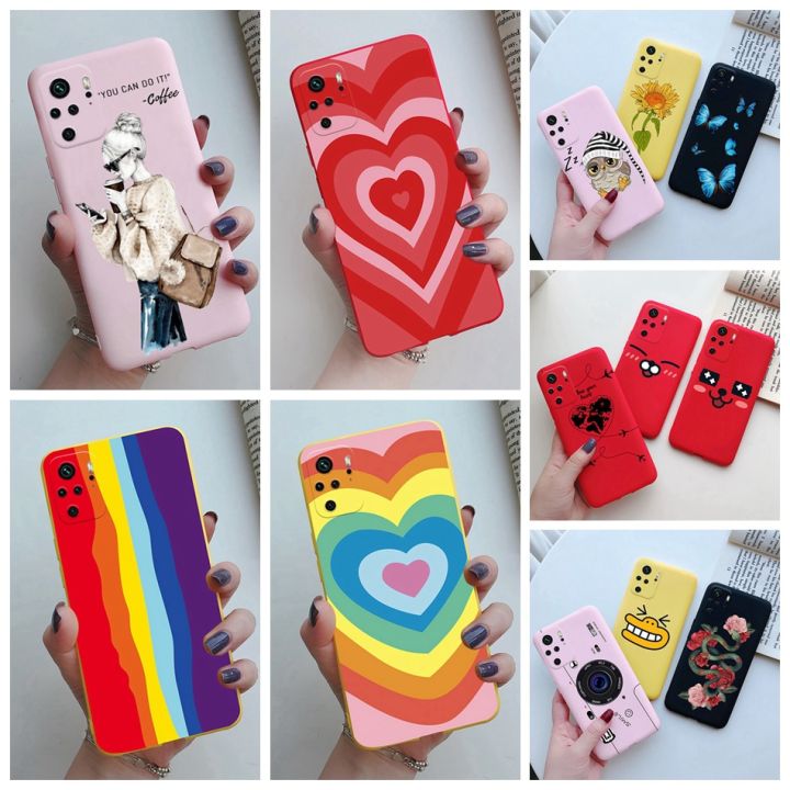 For Xiaomi Redmi Note 10 Case Love Heart Rainbow Soft Silicone