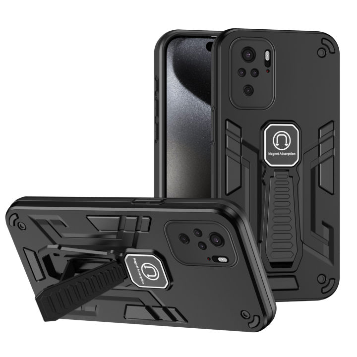 For Xiaomi Redmi Note 10 4G / Note 10s Case Hard With Stand Magnetic Shockproof Protective Back Cover Case