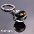 Solar System Planet Key chain Pendant Key Ring Earth Moon Saturn Double Side Glass Ball Key Chain. 