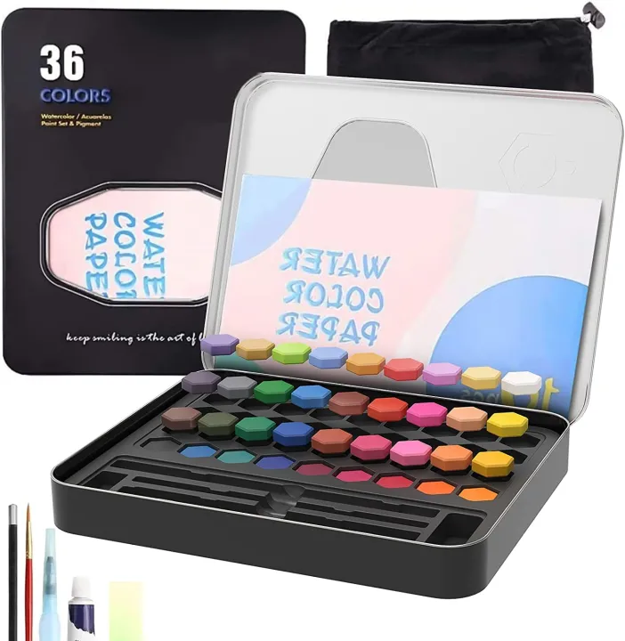 Keep%20Smiling%2036%20Colors%20Watercolor%20Cake%20Set%20%20Multicolor%20Pigment%20with%20Brush%20&%20Sponge%20Tin%20Box%20for%20School%20&%20Art%20Use%20-%20Image%202