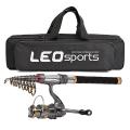 LEO Fishing Rod Reel Combo Carbon Telescopic Fishing Pole Spinning Reels with Fishing Carrier Bag for Travel Fishing. 