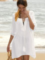 PRODUCTEI Women Swimsuit Cover Ups Kaftan Beach Tunic Dress 2023 Summer Robe De Plage Solid Cotton Pareo Beach Cover Up #Q363. 