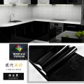 2M - Black Self-adhesive Wallpaper, Solid Color Glossy Film Wallpaper, Waterproof Washable Peel And Stick Contact Paper, Backdrop Appliances Furniture. 