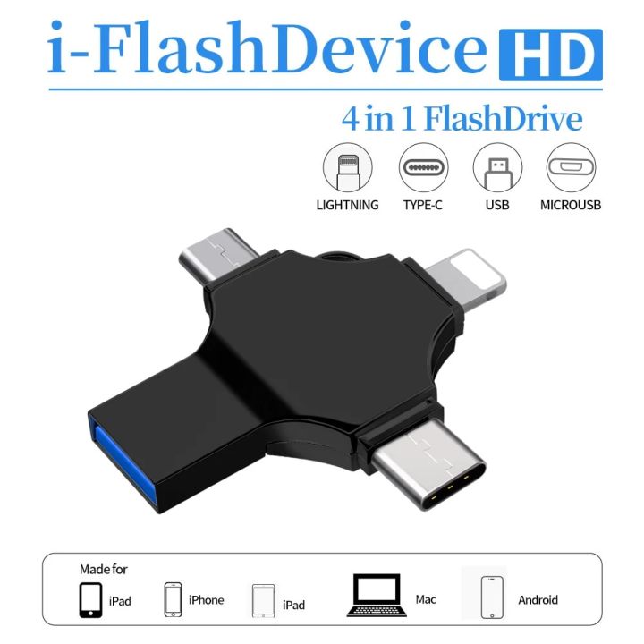 4in1 Flashdrive for iPhone iPad Pro Android Pen Drive Type c Otg 32gb 64gb 128gb 256g USB Flash Drive Hight Speed Pendrive 4in1