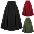 JAYCOSIN Women Fashion Skirt With Pockets Vintage High Waist Pleated Skirt Casual Solid Ankle-Length Vintage Skirt For Women. 