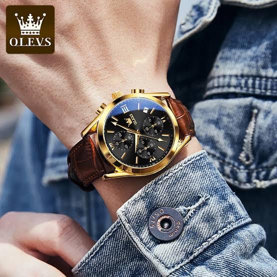 Olevs Top Luxury Leather Analog quartz fashionable watch for men