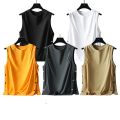 2024 New Minimalist Fashion Brand Summer Solid Round Neck Men's Tank Top Double Bonded Versatile Casual Loose Sleepless T-shirt.