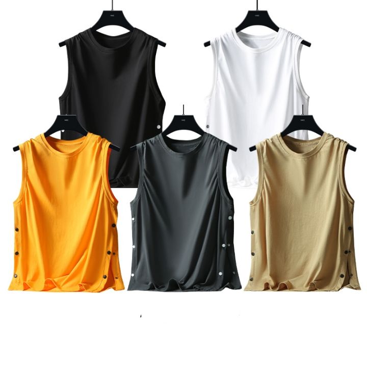 2024%20New%20Minimalist%20Fashion%20Brand%20Summer%20Solid%20Round%20Neck%20Men's%20Tank%20Top%20Double%20Bonded%20Versatile%20Casual%20Loose%20Sleepless%20T-shirt%20-%20Image%206