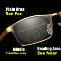 High Quality Progressive Multi Focal Reading Glasses Men Metal Full Frame Square Anti-blue Light Presbyopia Glasses Gold Color. 