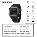【Tech-savvy】 SANDA 6196 Electronic Watch Multi functional Night Glow Waterproof Sports Men's Lightweight Square Classic Student Watch. 