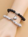 Love Magnetic Heart Bracelets for Couples (2 Piece) | Small Rubber Band Magnet Stone Bell Bracelet with Knotted Head Rope.
