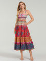 Women Floral Patch Maxi Dress Sleeveless Square Neck Boho Long Dress Backless Spaghetti Strap Side Slit Beach Sundress Shapewear.