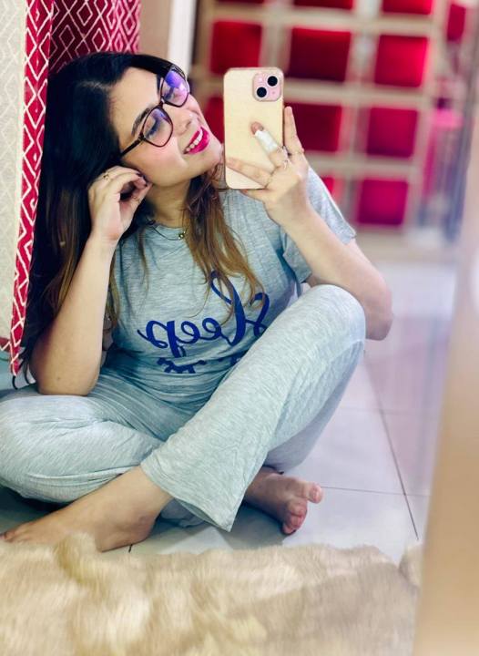 Women Home Wear Two-Piece Clothes V-Neck Solid Color Short Sleeve T-shirt + Long pant by  soha mart