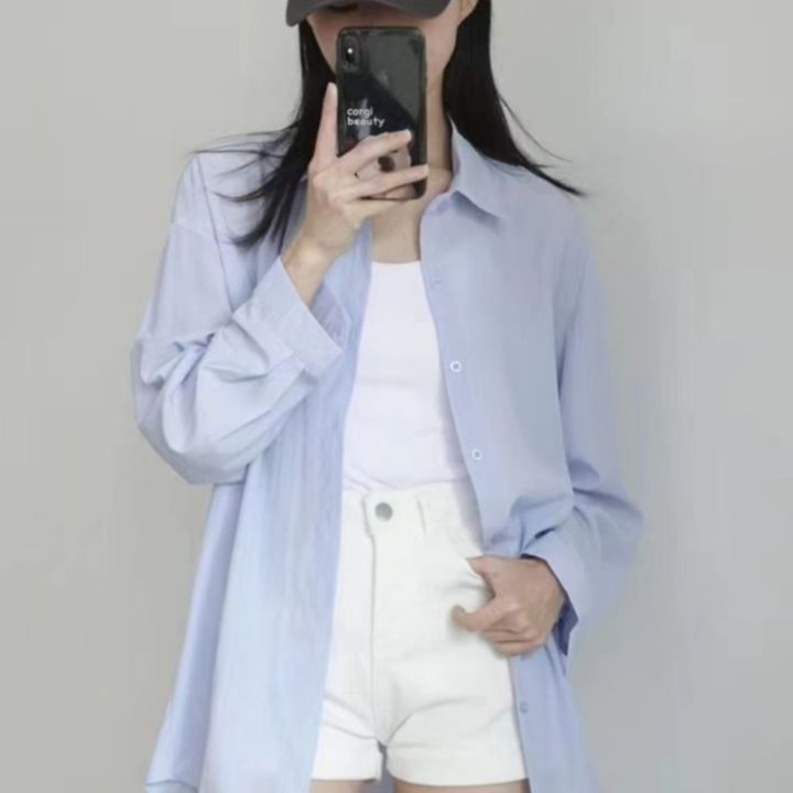 Fashion%20Casual%20Spring%20and%20Summer%20Sun%20Protection%20Shirt%20Korean%20Style%20Women2023New%20Niche%20Thin%20Simple%20Graceful%20Solid%20Color%20Shirt%20-%20Image%202