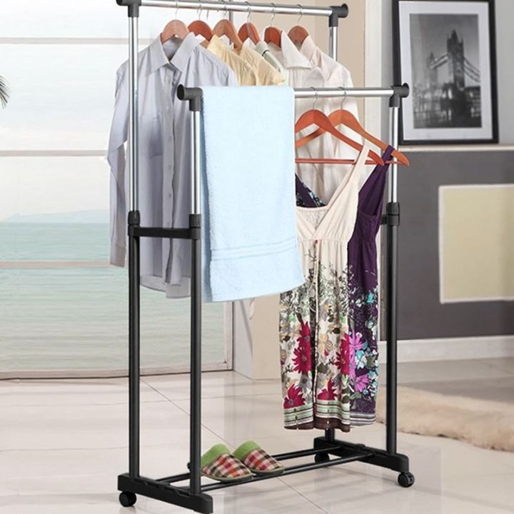 Portable 2-Layer Clothing Rack - Convenient and Compact Wardrobe Solution Small and Big Size