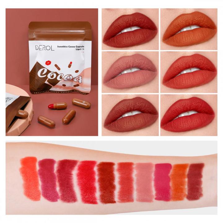 DEROL 10 Colour Bag Cocoa Capsule Mini Candy Matte Lipstick Kit - DR041