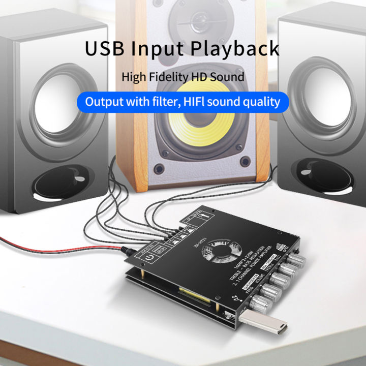 ZK-HT21%202x160+220W%202.1%20Channel%20Bluetooth%20Digital%20Power%20Amplifier%20Board%20AUX%20Audio%20Stereo%20Subwoofer%20Amp%20Amplificador%20Board%20Module%20-%20Image%202