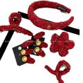 Korean Style round Gold Label New Year Red Knitted Cloth Hairpin Sweet Back Head Grip All-Match Hair Accessories. 