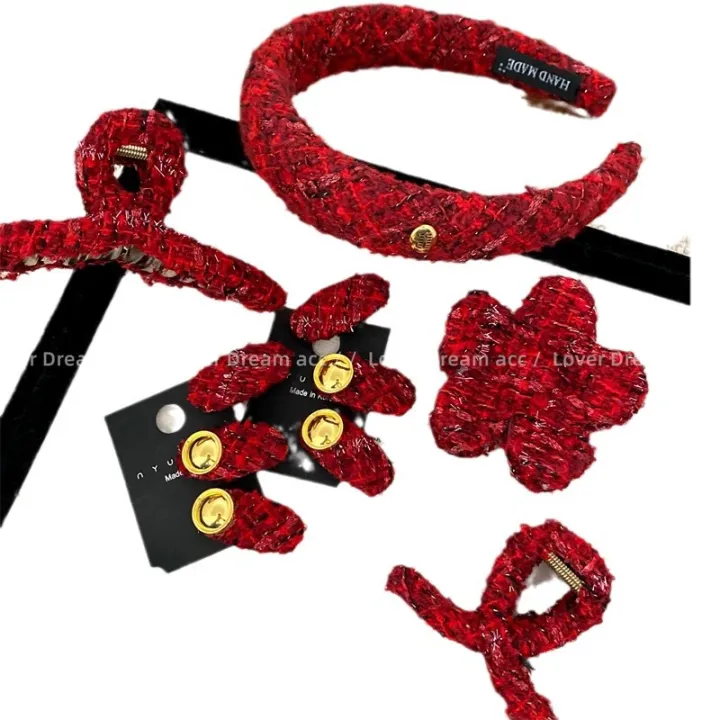 Korean%20Style%20round%20Gold%20Label%20New%20Year%20Red%20Knitted%20Cloth%20Hairpin%20Sweet%20Back%20Head%20Grip%20All-Match%20Hair%20Accessories%20-%20Image%205