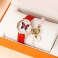 Temperament Fashion Simple Belt Ladies Watch Butterfly Pattern Rhinestone Quartz Tumblers Casual Watch Women. 