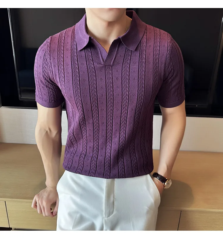 Men's Polo Shirt, Striped Jacquard Knit Short Sleeve, T