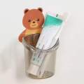 Toothbrush Holde Cute Bear Storage Rack Bathroom Accessories Set Toothpaste Holder Tooth Brush Stand Shelf Adhesive Wall Mounted.