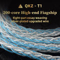 Original QKZ T1 8 Strand 200 Cores Earphone Upgrade Cable 2PIN 0.75mm 3.5MM OFC Copper Silver-Plated Audio Replacement Cable For ZXD/ZX2/ZAX2/ZXN/ZXT/AK6MAX/AK6PRO/VK4 QKZ KZ Earbuds. 