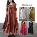 Summer Women Boho Vintage Kaftan Loose Gypsy Maxi Dress Two-piece Literary Irregular Large Swing Dress Robe.