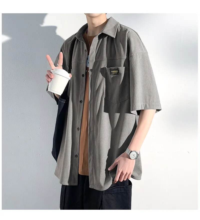 送料無料特集 | 激安の新品・型落ち・アウトレット Corduroy Sleeve Short Summer Spring Men's Streetwear Shirt Clothing