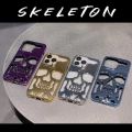 3D Hollow Skull Callous Phone Case for iPhone 15 14 ProMax Plus 13 12 11 Pro Max Luxury Plating Shockproof Ghostface Soft Cover.